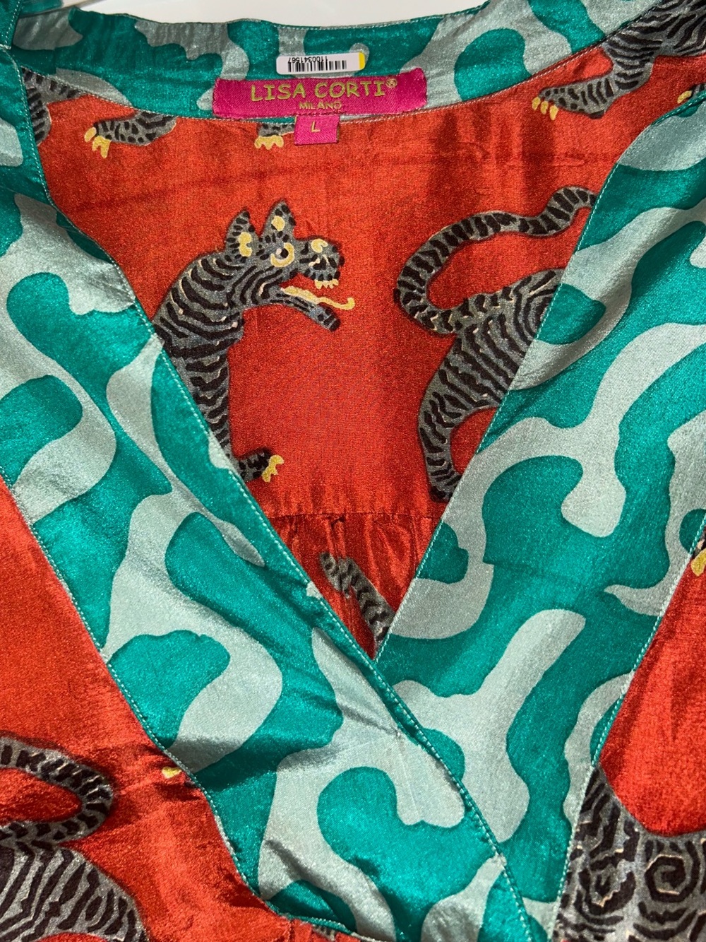 Lisa Corti Tiger-Print Long Dress with Green Trim - Picture 3 of 5